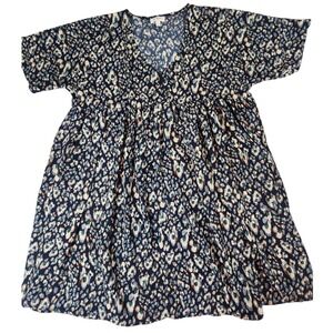 Umgee Babydoll Dress Womens Medium Navy Blue Leopard Print V-Neck G2100
